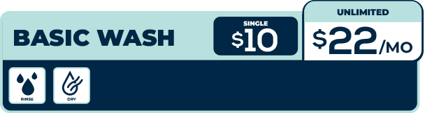 Basic wash with: • Rinse • Dry