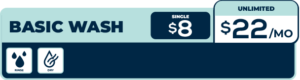 Basic wash with: • Rinse • Dry
