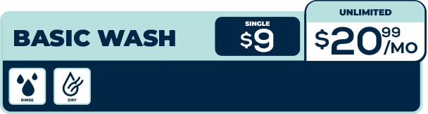 Basic wash with: • Rinse • Dry
